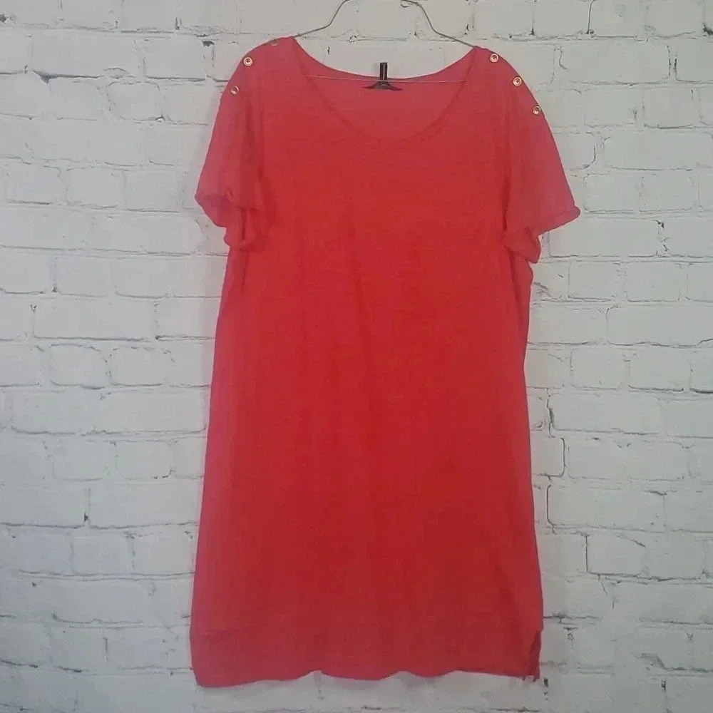 Nicole Miller TShirt Dress with Gold Studs on shoulder.